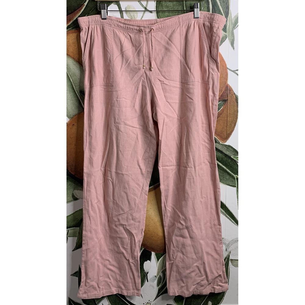 St. John Sport Medium Linen Blend Pull on Elastic Waist Pants Drawstring Pink
